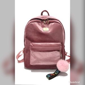 Pocket velvet backpack with Pom Pom